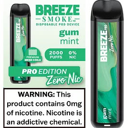 Breeze Pro Zero Nicotine Gum Mint Flavor - Disposable Vape