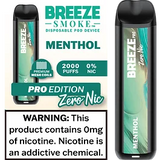 Breeze Pro Zero Nicotine Menthol Flavor - Disposable Vape