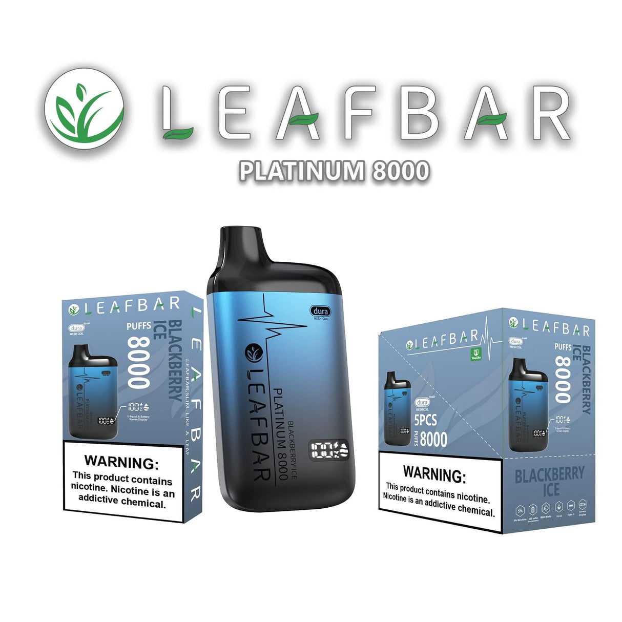Leaf Bar Platinum Disposable Vape 8000 Puffs - 3 Pack