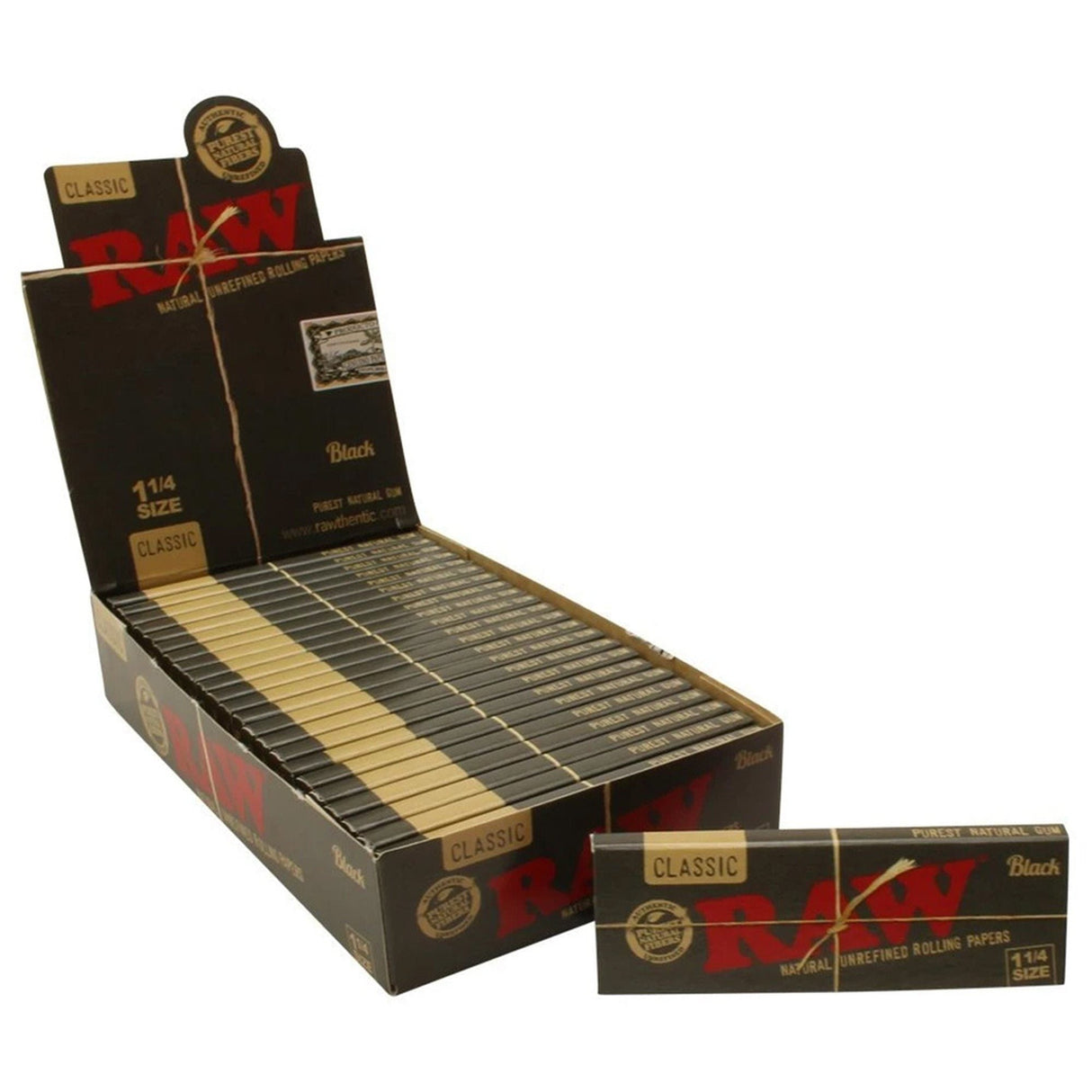 Raw Black 1.25 1 1/4 Size Rolling Papers Full - Box of 24 Pack