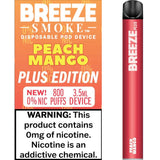 3 Pack Breeze Plus Zero Nicotine Disposable Vape 800 Puffs - Peach Mango
