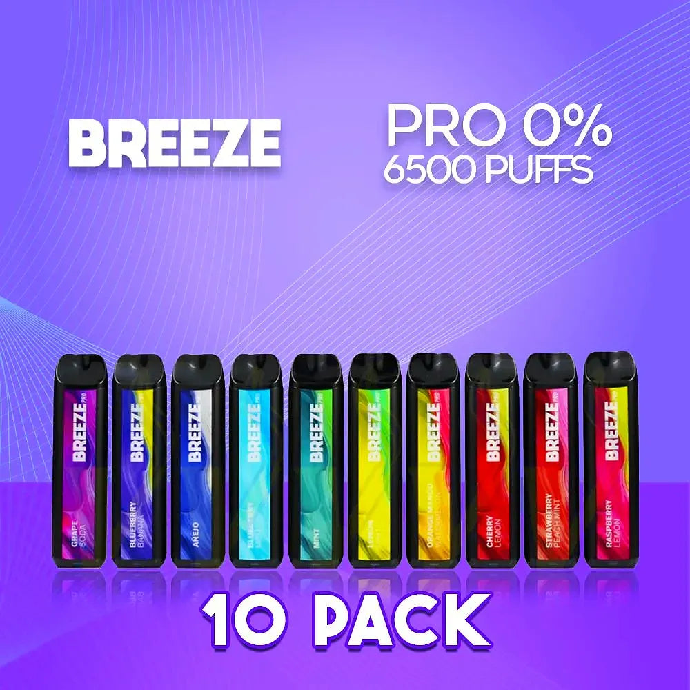 Breeze Pro Zero Nicotine 2000 Puffs Disposable Vape - 10 Pack-