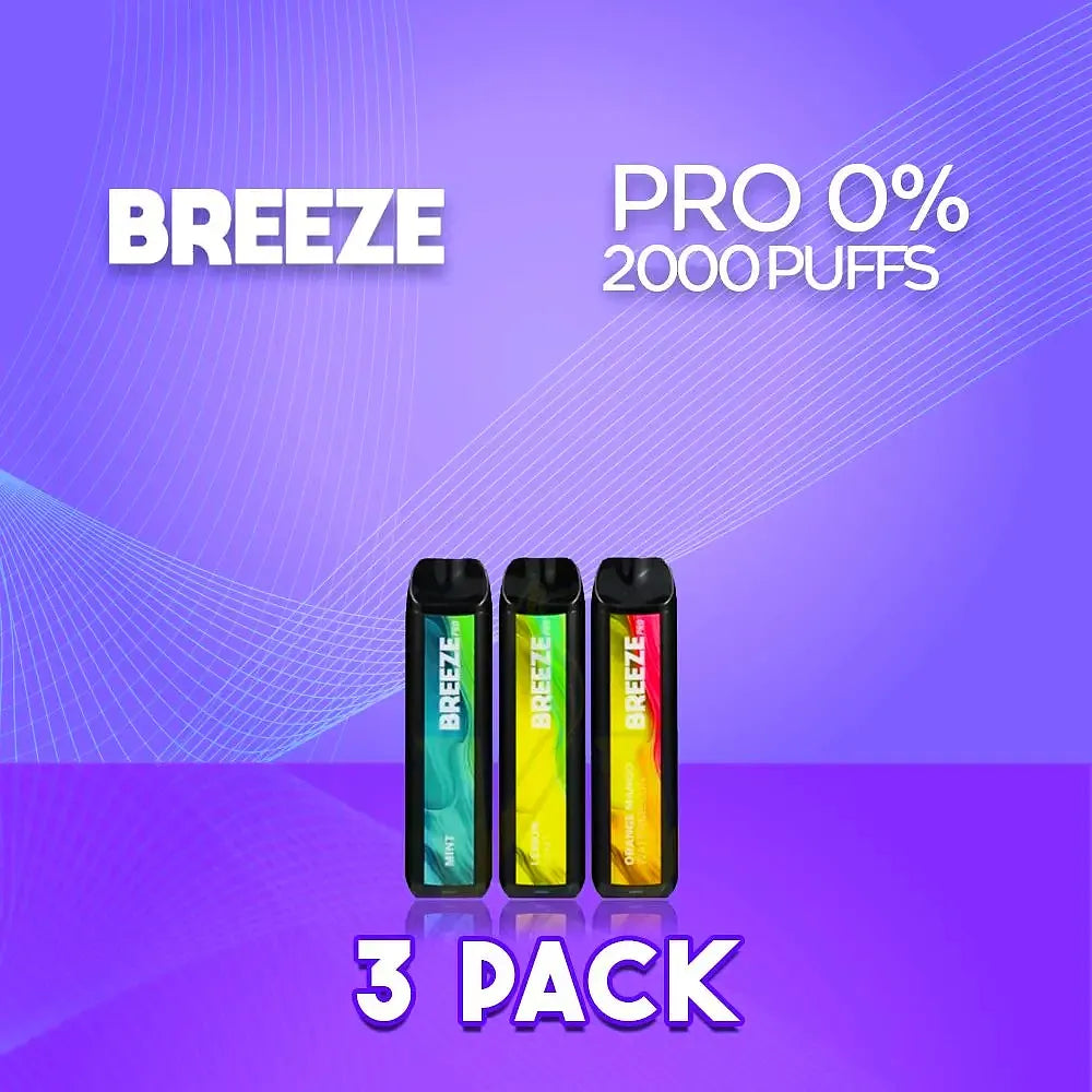 Breeze Pro Zero Nicotine 2000 Puffs Disposable Vape - 3 Pack-