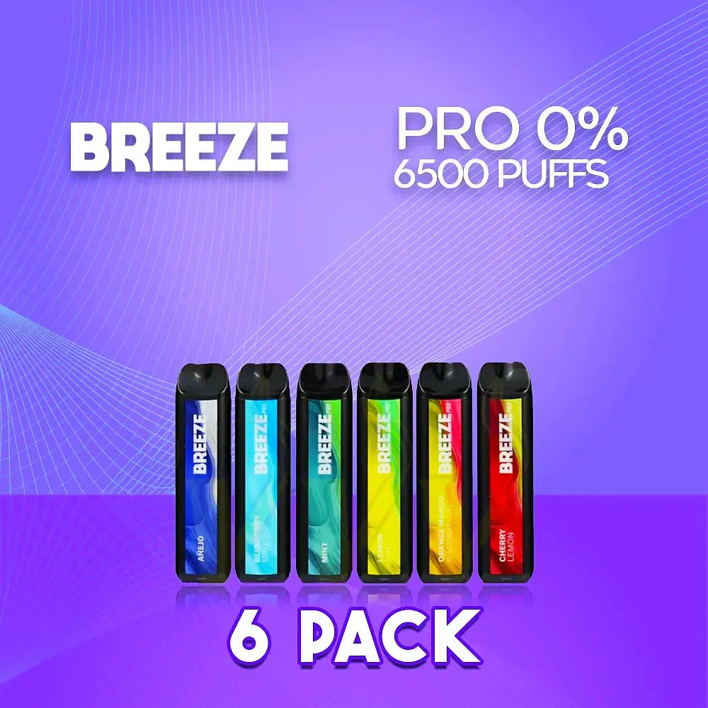 Breeze Pro Zero Nicotine 2000 Puffs Disposable Vape - 6 Pack