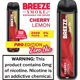 Breeze Pro Zero Nicotine Cherry Lemon Flavor - Disposable Vape
