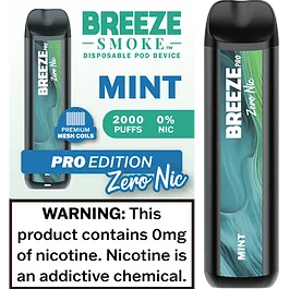 Breeze Pro Zero Nicotine Mint Flavor - Disposable Vape