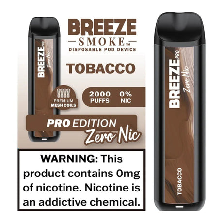 Breeze Pro Zero Nicotine Tobacco Flavor - Disposable Vape
