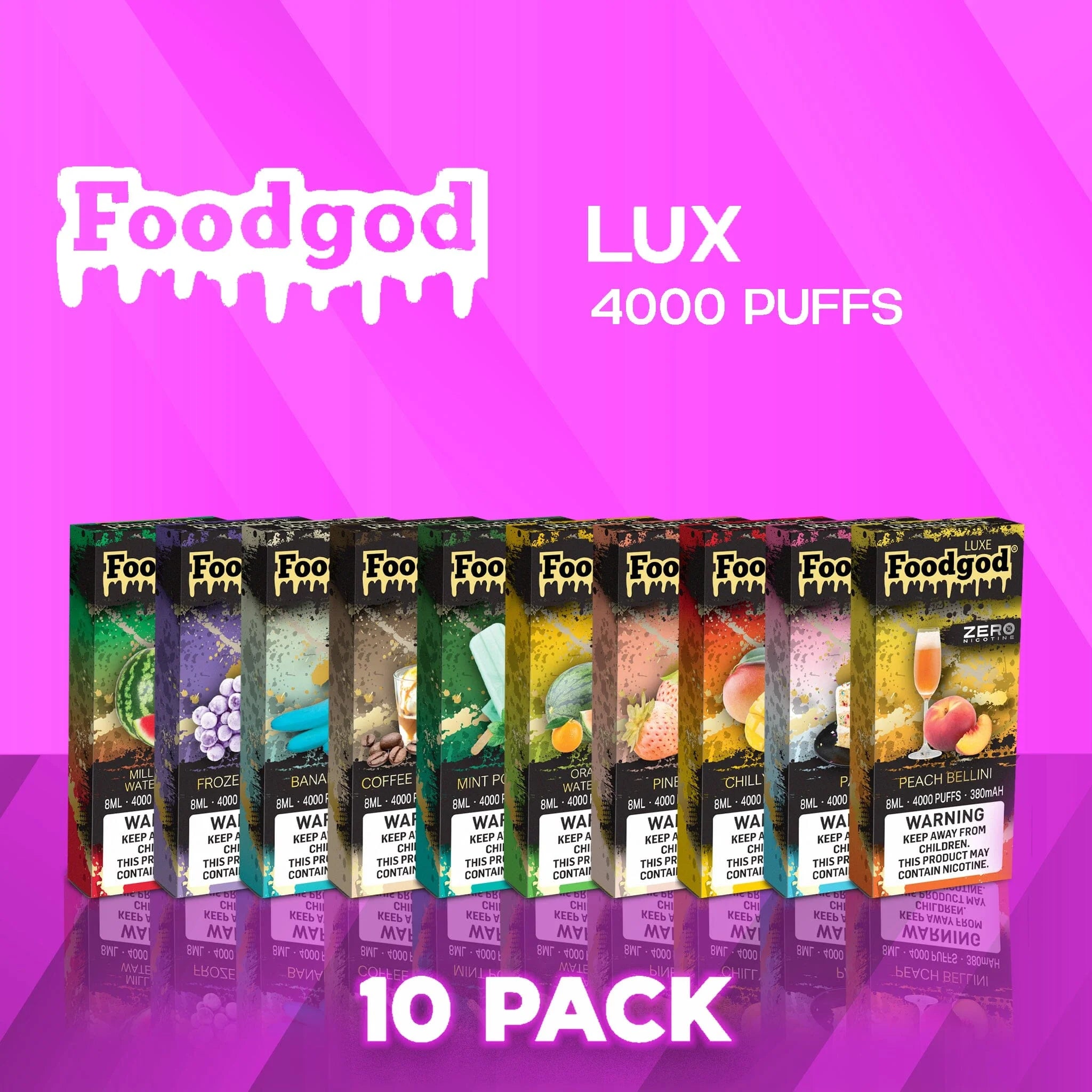 Foodgod Luxe Zero Nicotine 4000 Puff Disposable Vape - 10 Pack