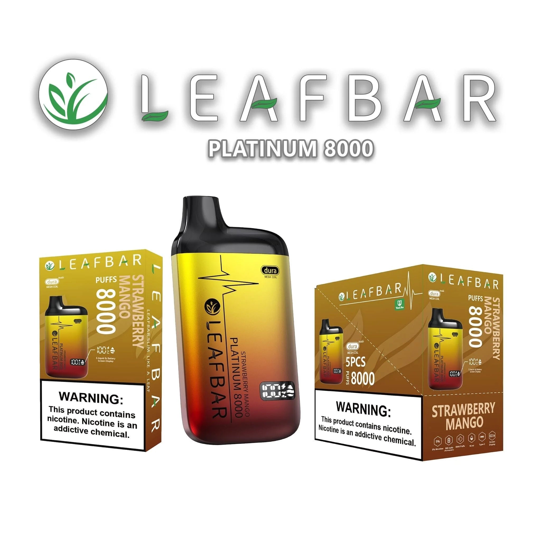 Leaf Bar Platinum Disposable Vape 8000 Puffs - 3 Pack