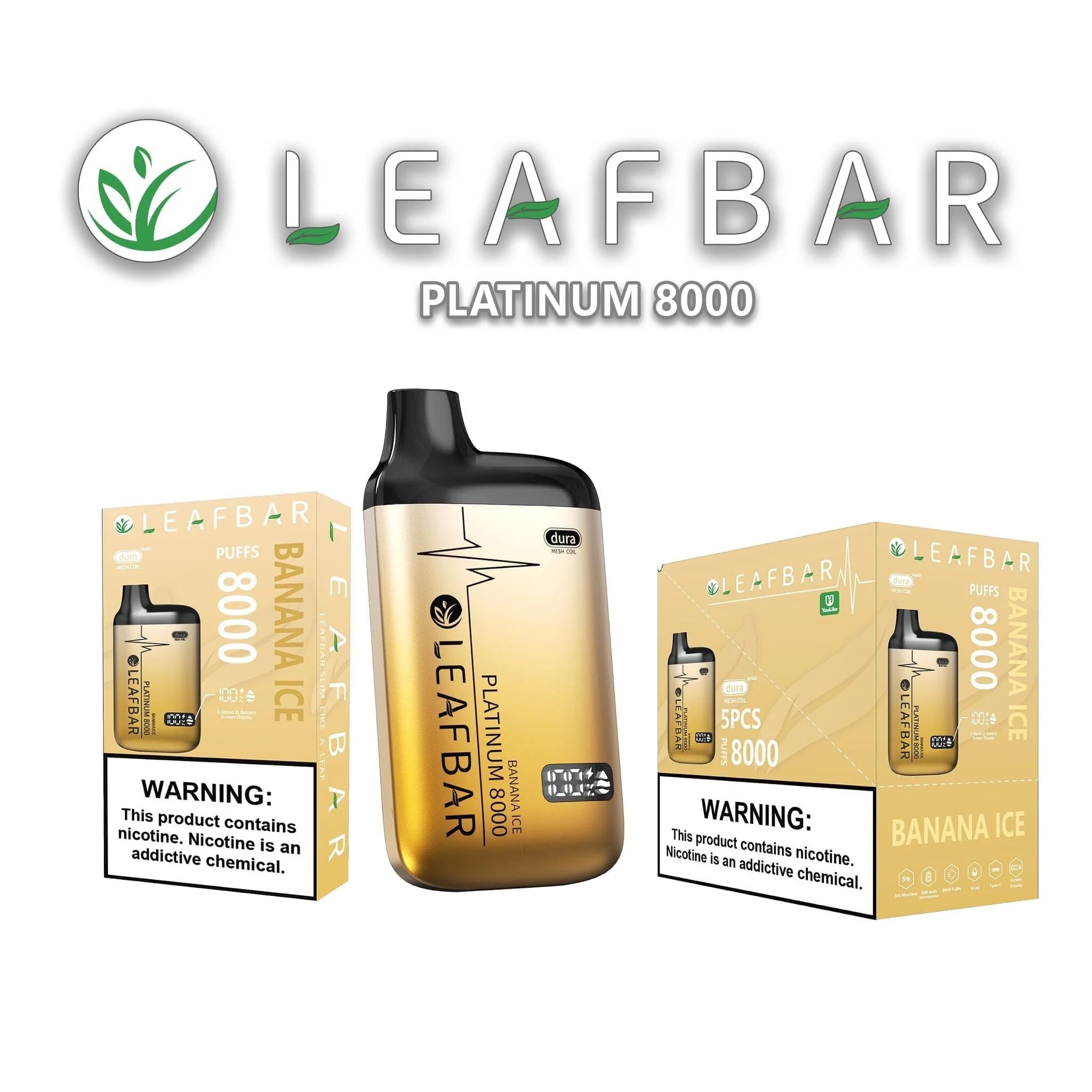 Leaf Bar Platinum Disposable Vape 8000 Puffs - 3 Pack