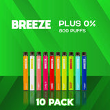 Breeze Plus Zero Nicotine Disposable Vape 800 Puffs - 10 Pack