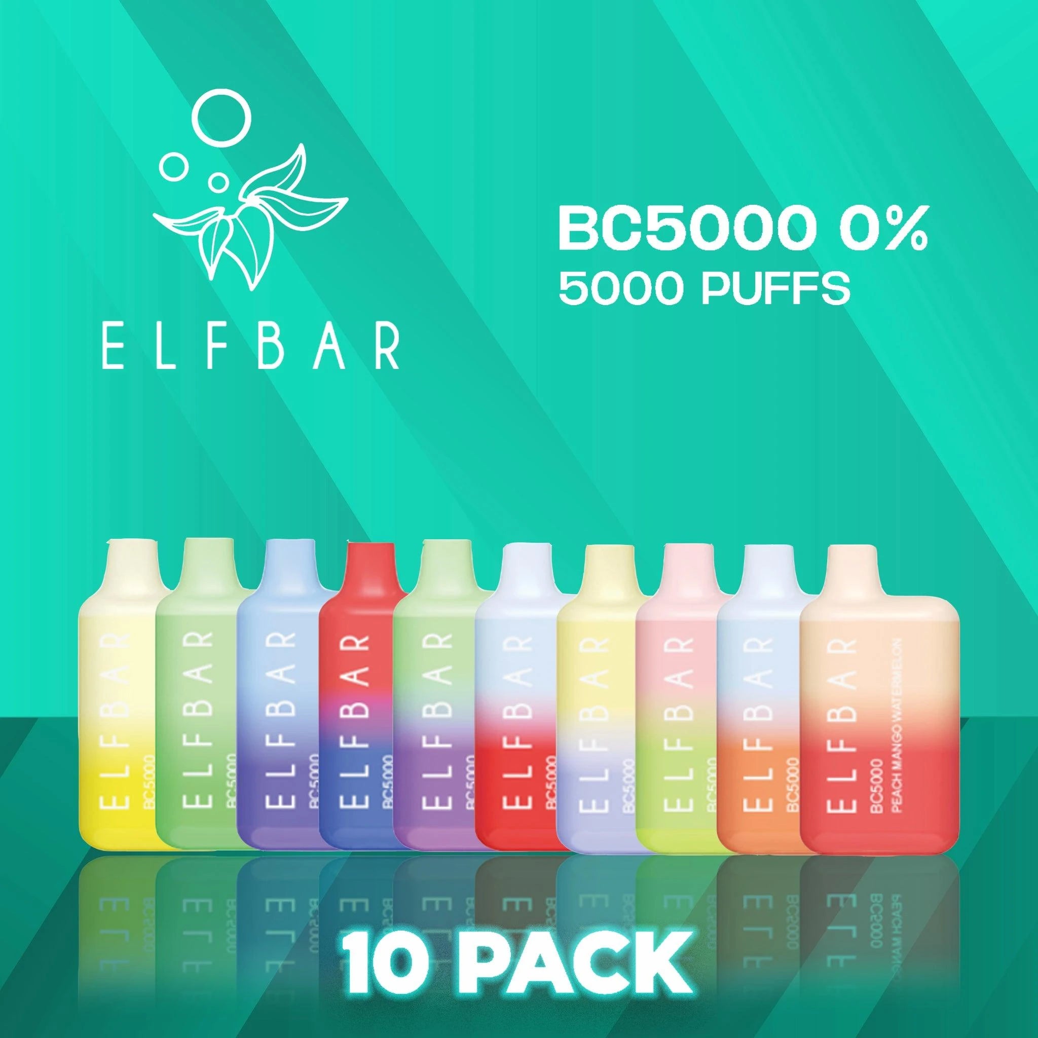 Elf Bar BC5000 Zero Nicotine Disposable Vape 5000 Puffs - 10 Pack