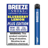 3 Pack Breeze Plus Zero Nicotine Disposable Vape 800 Puffs - Blueberry Lemon