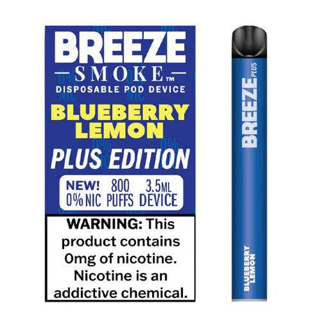 6 Pack Breeze Plus Zero Nicotine Disposable Vape 800 Puffs - Blueberry Lemon