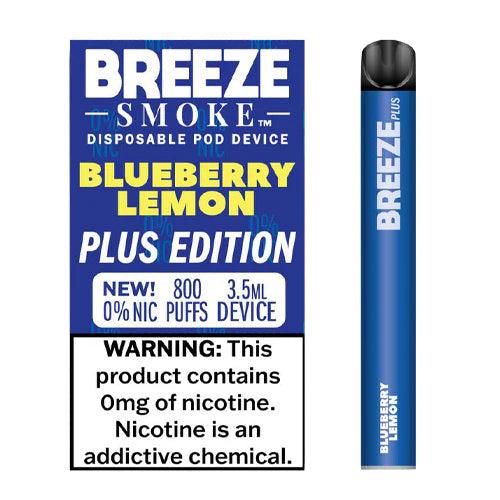 6 Pack Breeze Plus Zero Nicotine Disposable Vape 800 Puffs - Blueberry Lemon