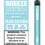 10 Pack Breeze Plus Zero Nicotine Disposable Vape 800 Puffs - Blueberry Mint