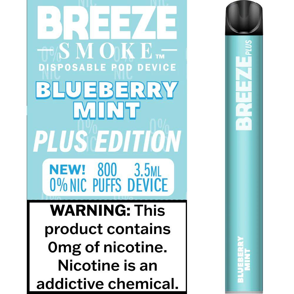 6 Pack Breeze Plus Zero Nicotine Disposable Vape 800 Puffs - Blueberry Mint