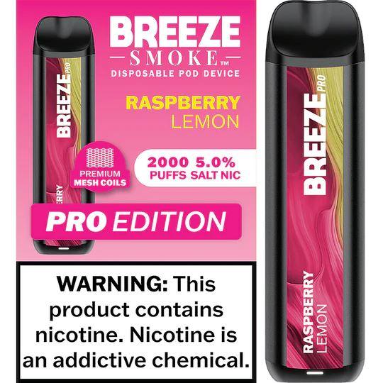 6 Pack of Breeze Pro Disposable Vape - Raspberry Lemon