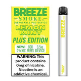 3 Pack Breeze Plus Zero Nicotine Disposable Vape 800 Puffs - Lemon Mint