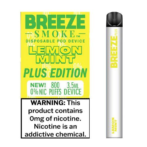 10 Pack Breeze Plus Zero Nicotine Disposable Vape 800 Puffs - Lemon Mint