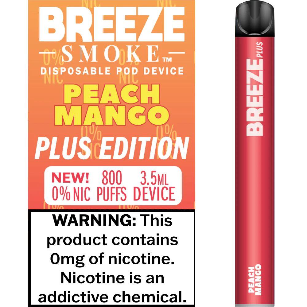 10 Pack Breeze Plus Zero Nicotine Disposable Vape 800 Puffs - Peach Mango