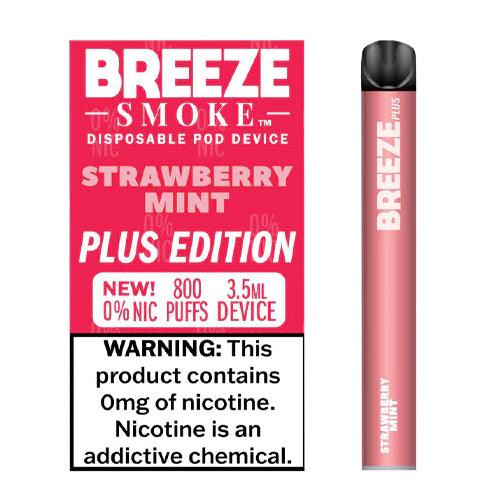 3 Pack Breeze Plus Zero Nicotine Disposable Vape 800 Puffs - Strawberry Mint