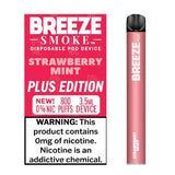 10 Pack Breeze Plus Zero Nicotine Disposable Vape 800 Puffs - Strawberry Mint