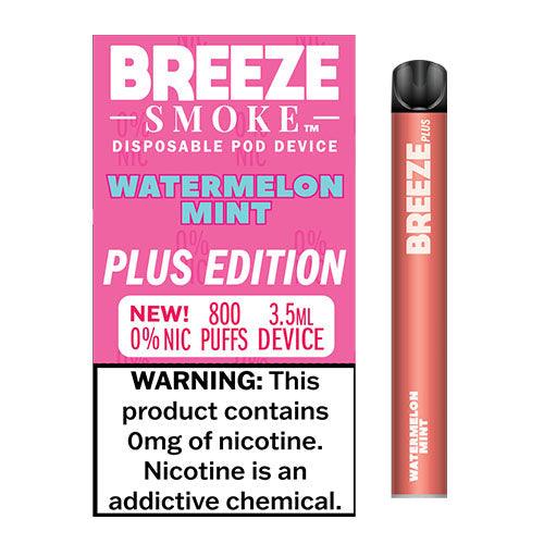 6 Pack Breeze Plus Zero Nicotine Disposable Vape 800 Puffs - Watermelon Mint